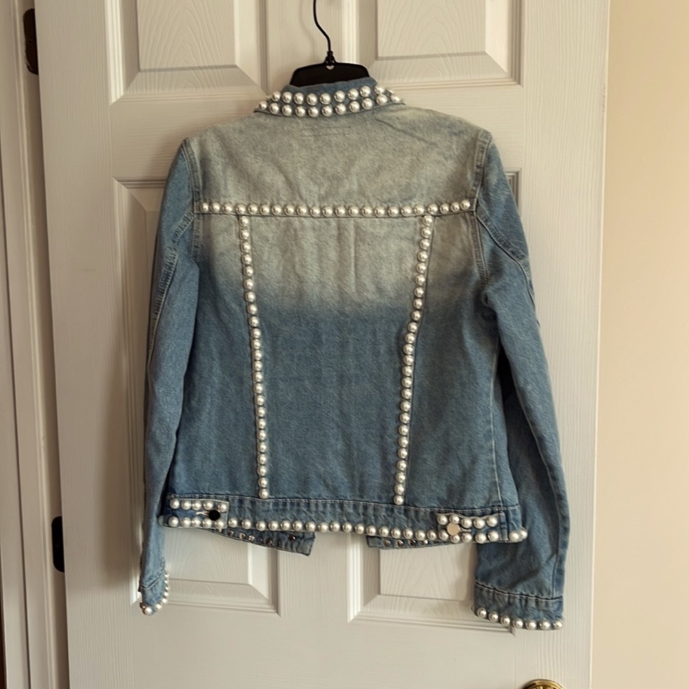 NWT Boston Proper Pearl Embellished Denim Jacket - originally $195! - Picture 4 of 11
